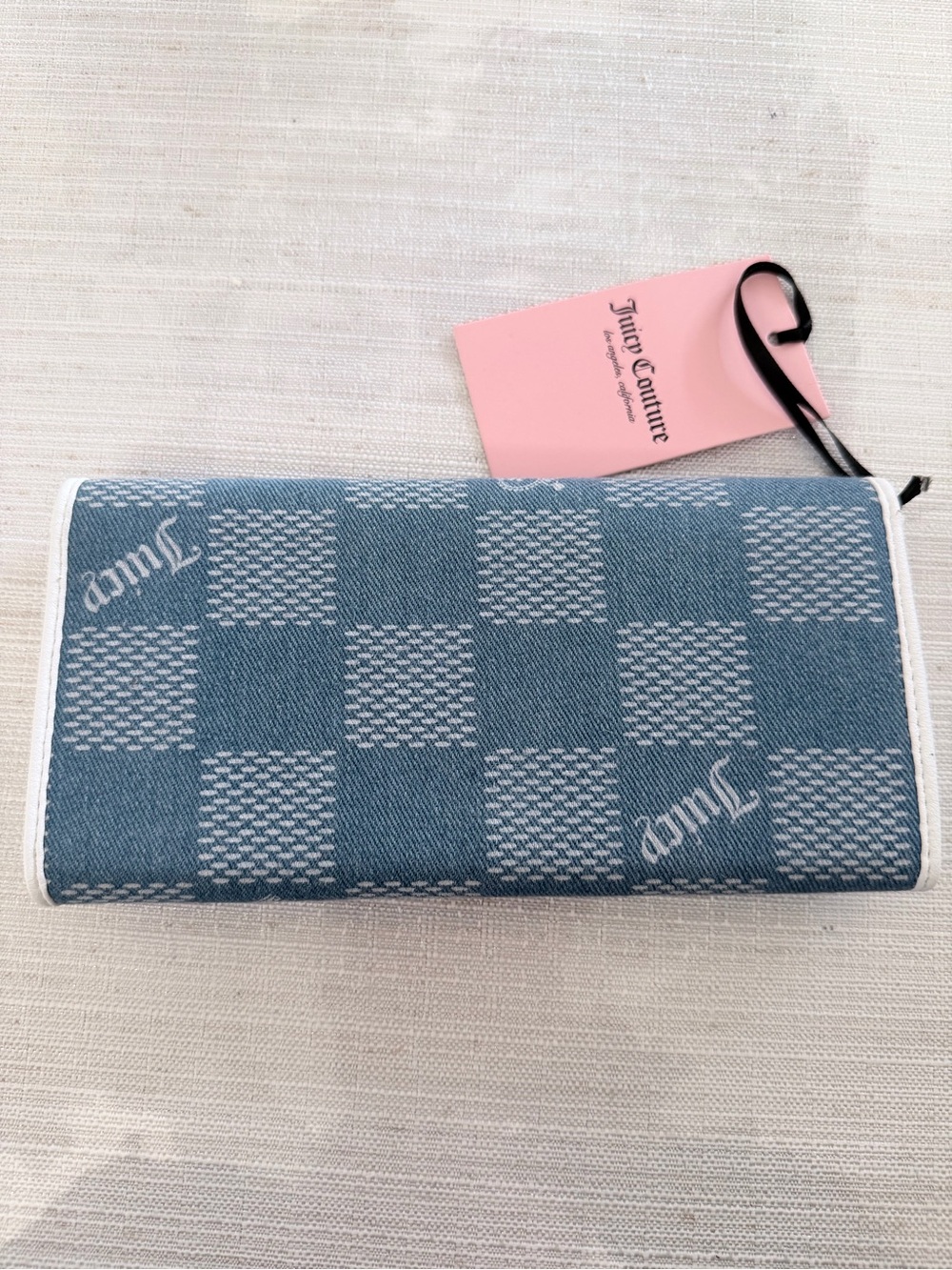Juicy Couture Blue Denim Check Clutch Wallet with White Trim - Picture 3 of 8